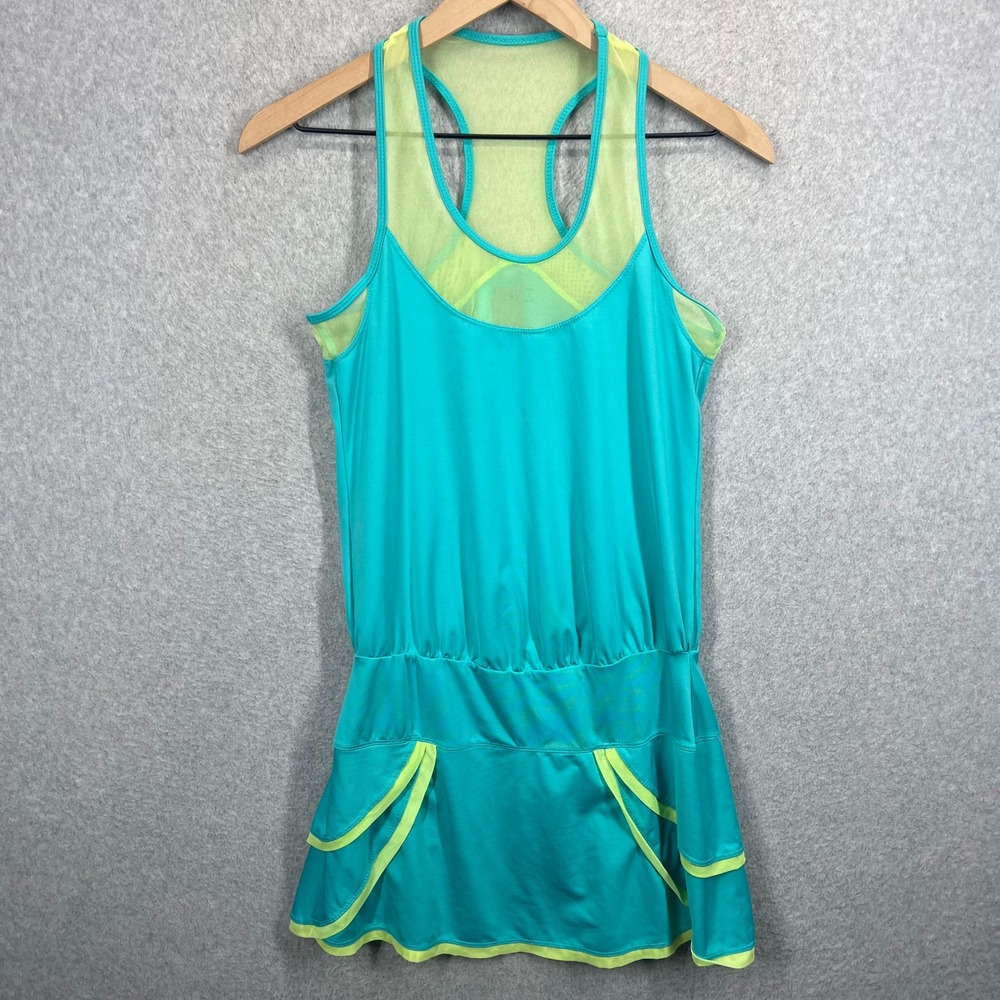 Lucky in Love Tennis Dress Women S Teal Green Mesh Racerback Tiered Skirt EUC